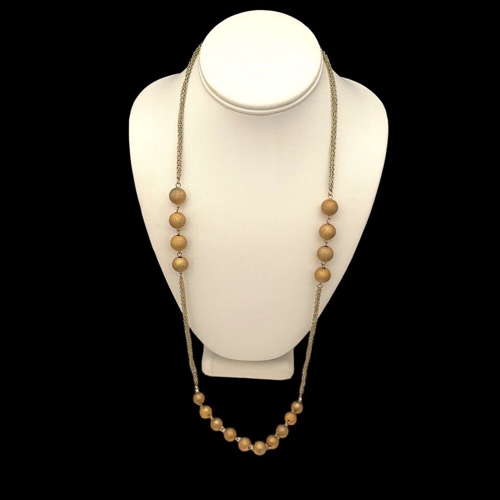 Vintage 1960s Gold Tone Bead Necklace Long Chain 30 Inch - 5H
